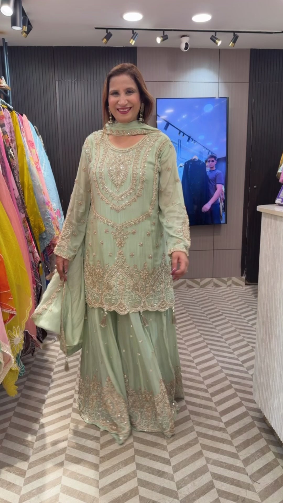 Green Luxury Chinon Sharara Ensemble