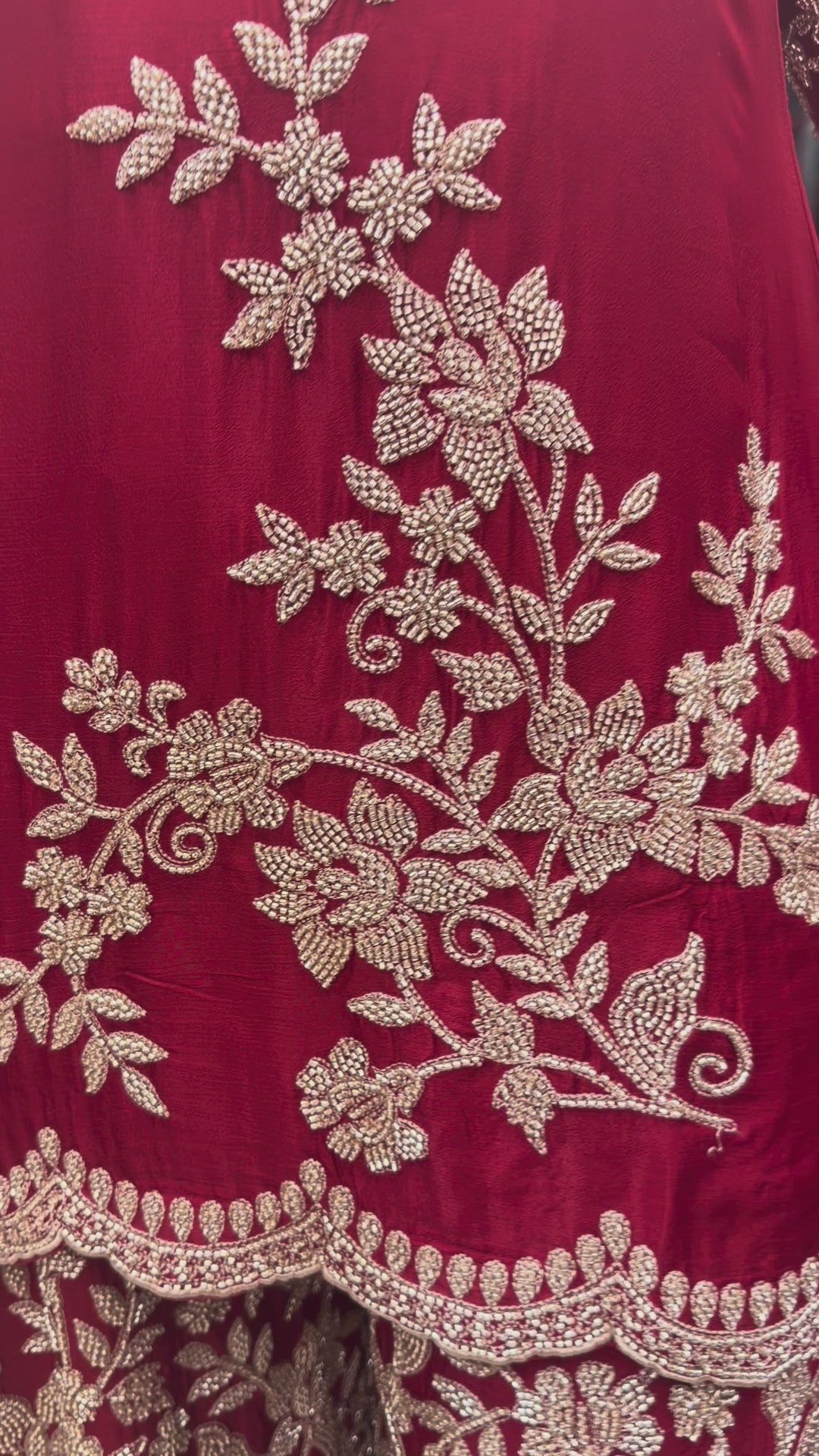 Red Embellished Chinon Sharara Set