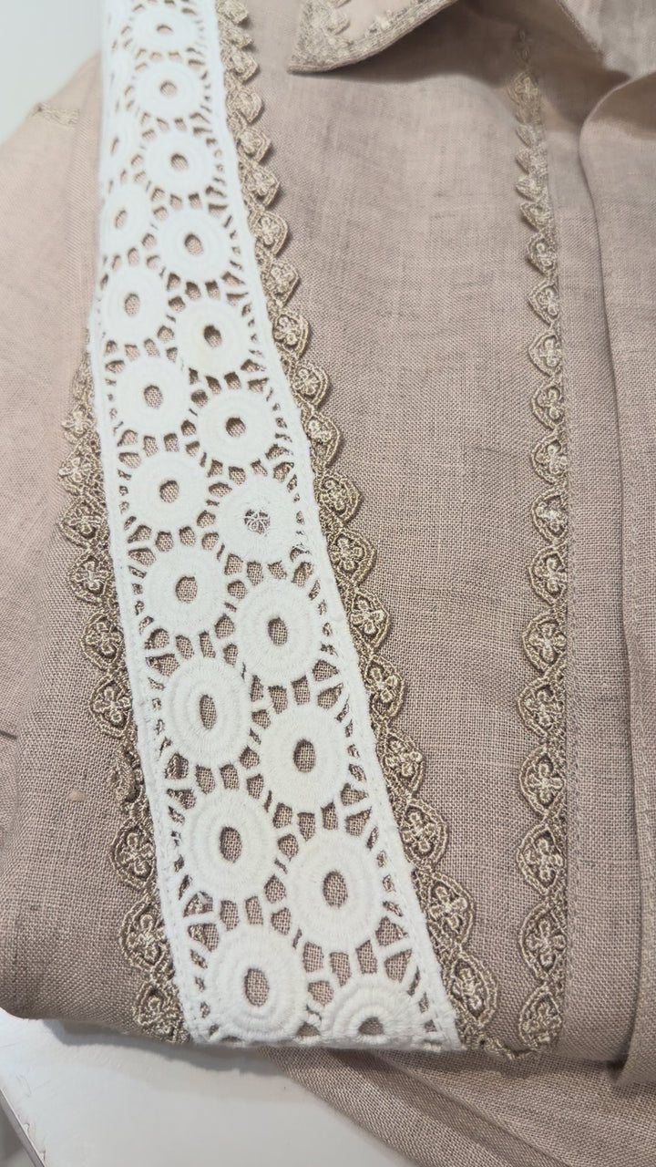 Pure Linen Co-ord Set with Lace Detailing