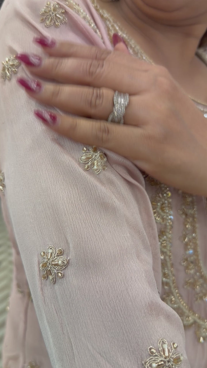 Baby Pink Luxury Chinon Sharara Ensemble