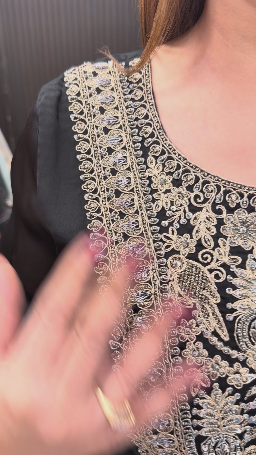Meherza – Black Satin Organza Farshi Salwar Suit