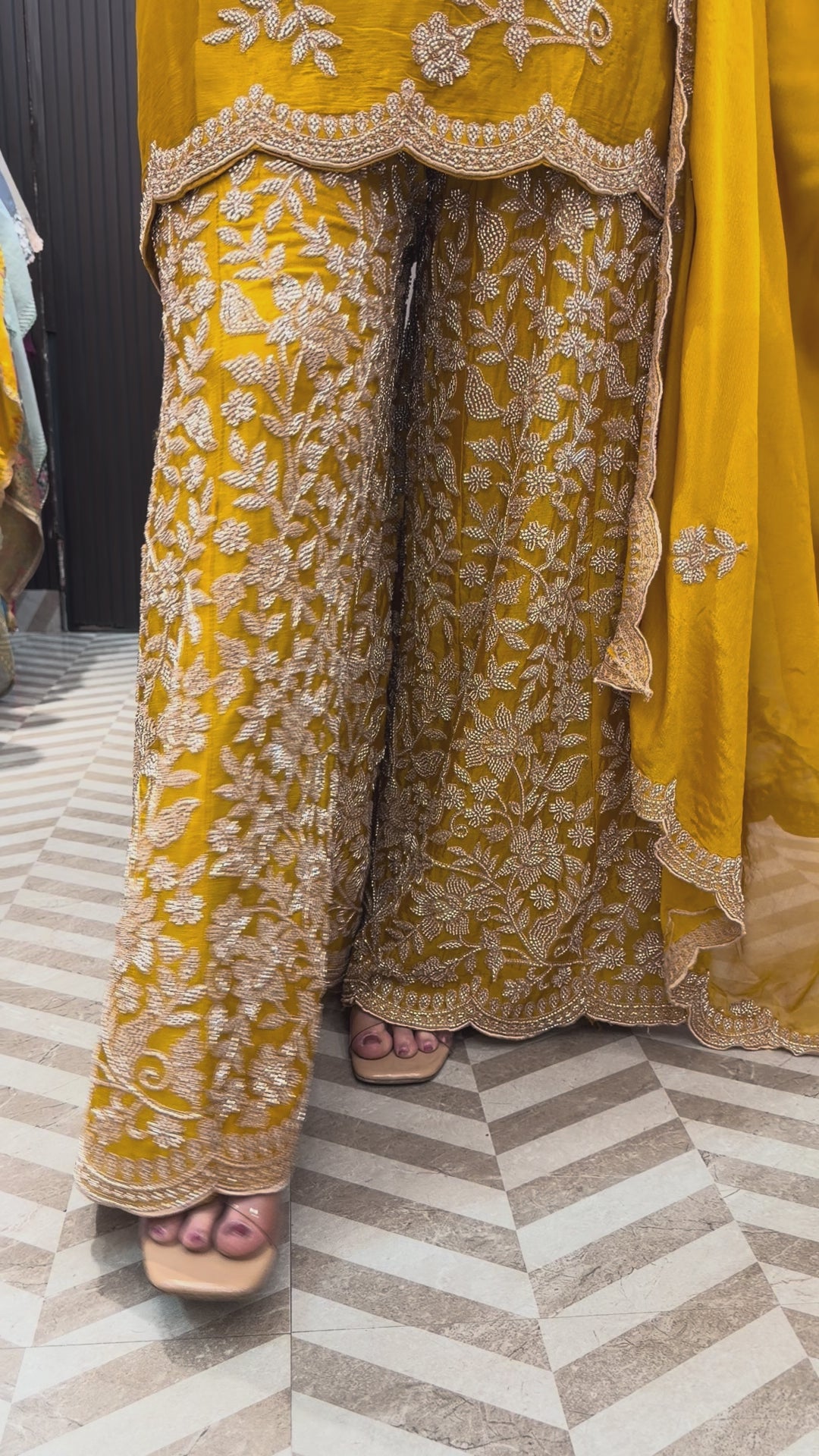 Yellow Embellished Chinon Sharara Set