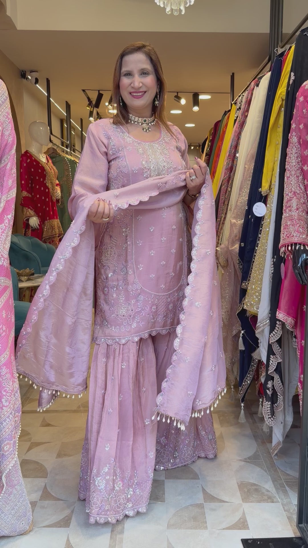 Zehvaya – Lilac Chinon Cutdana Sharara Set