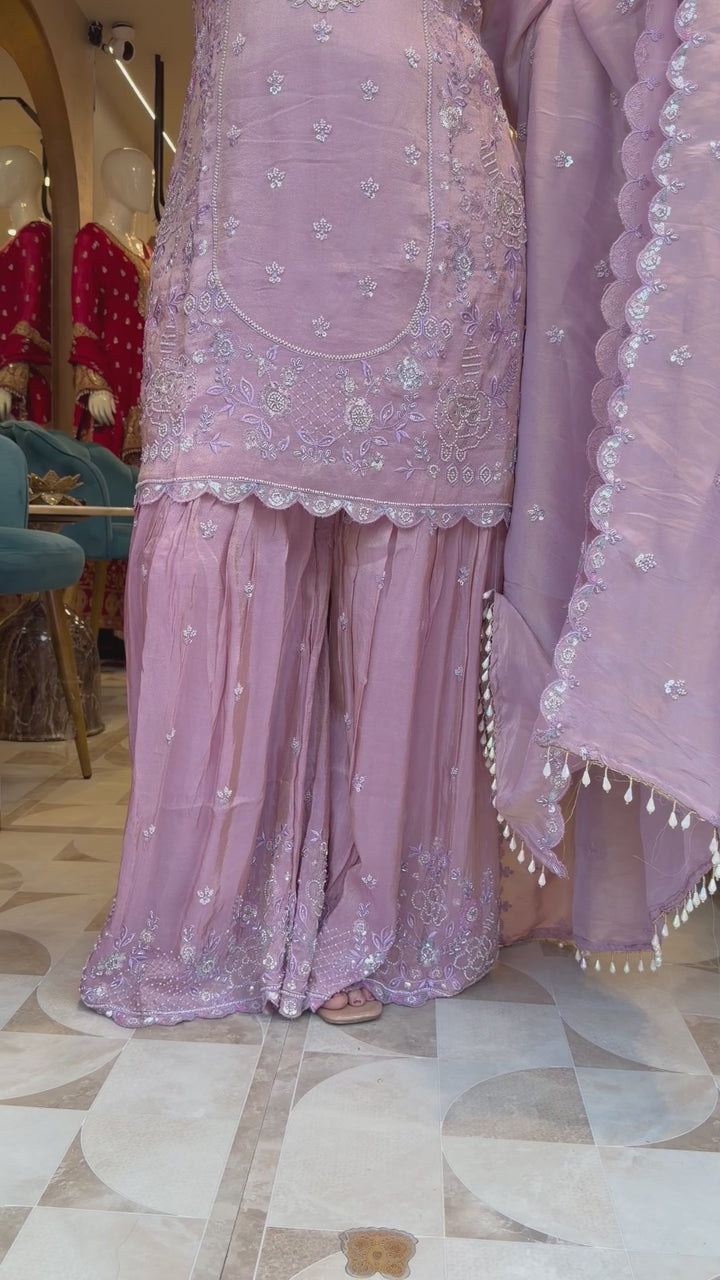 Zehvaya – Lilac Chinon Cutdana Sharara Set