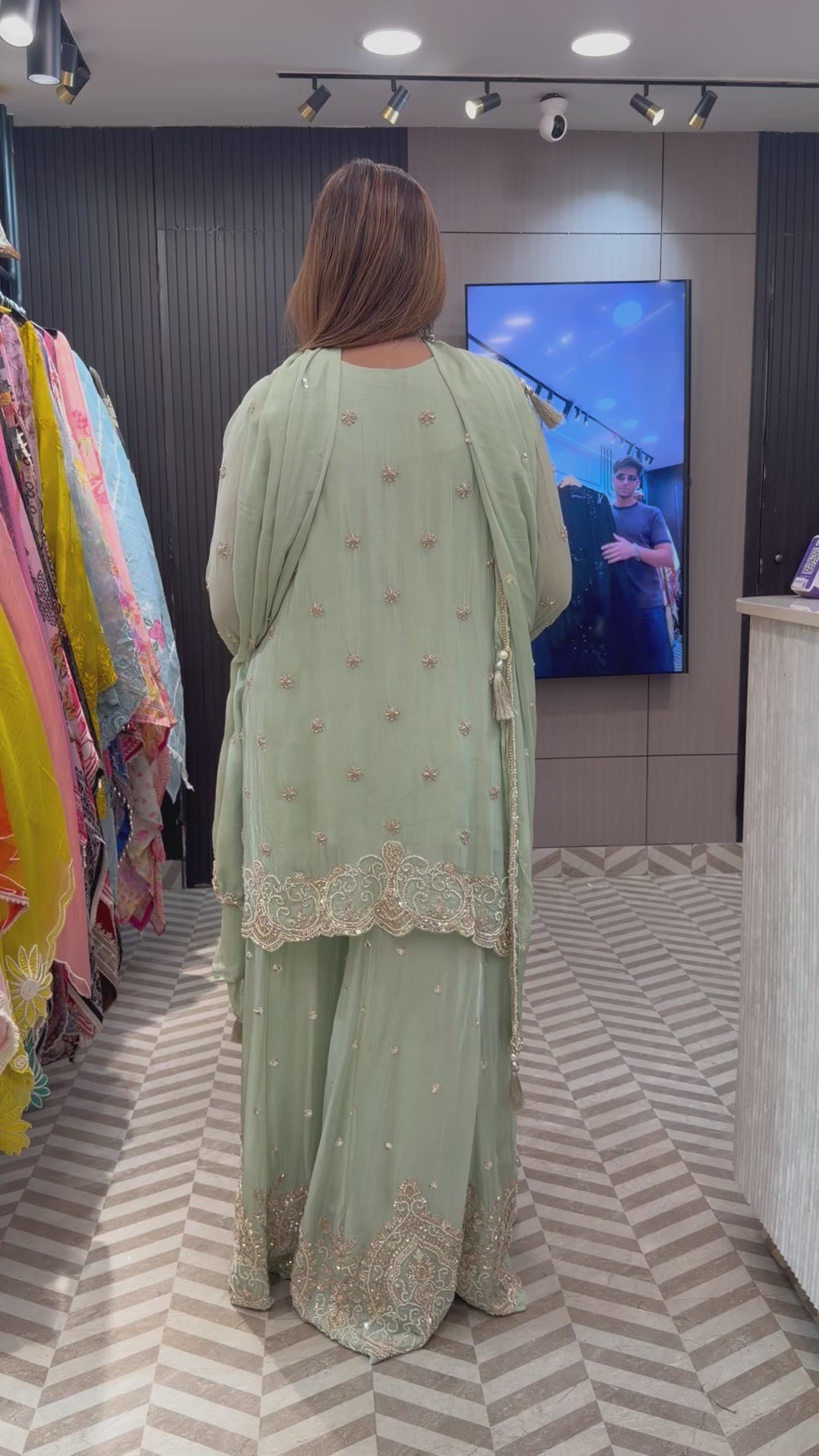 Green Luxury Chinon Sharara Ensemble