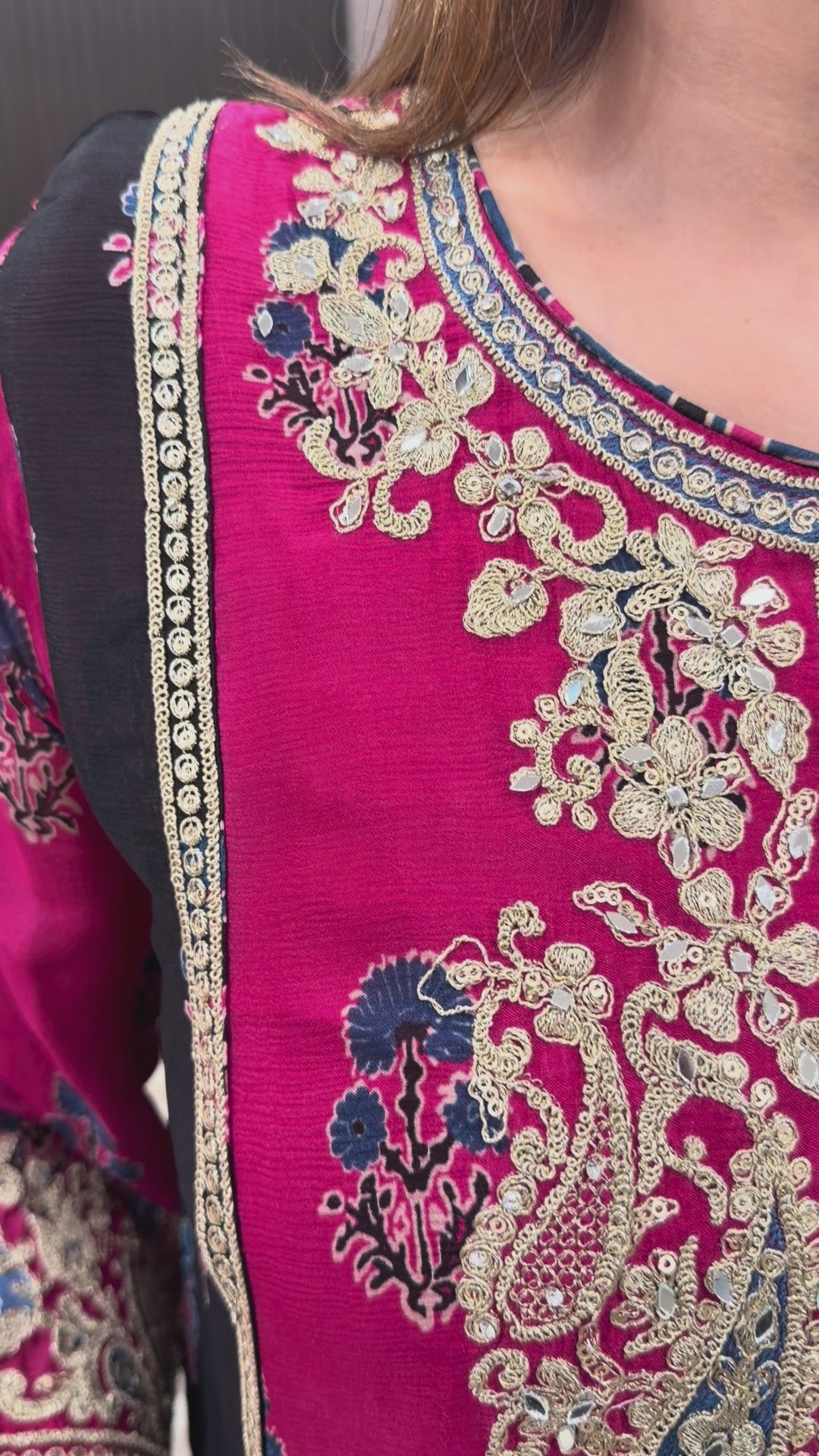 Noorika – Pink Chinon Ajrak Printed Dori Work Suit