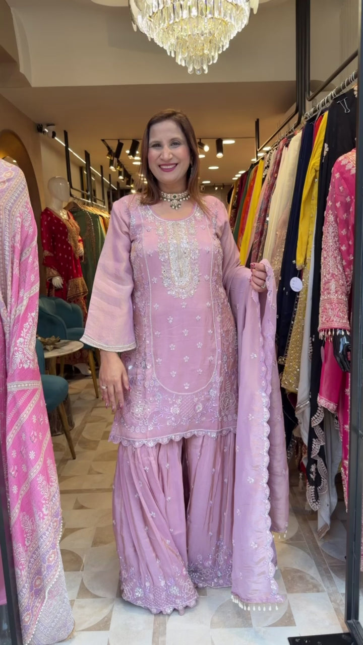 Zehvaya – Lilac Chinon Cutdana Sharara Set