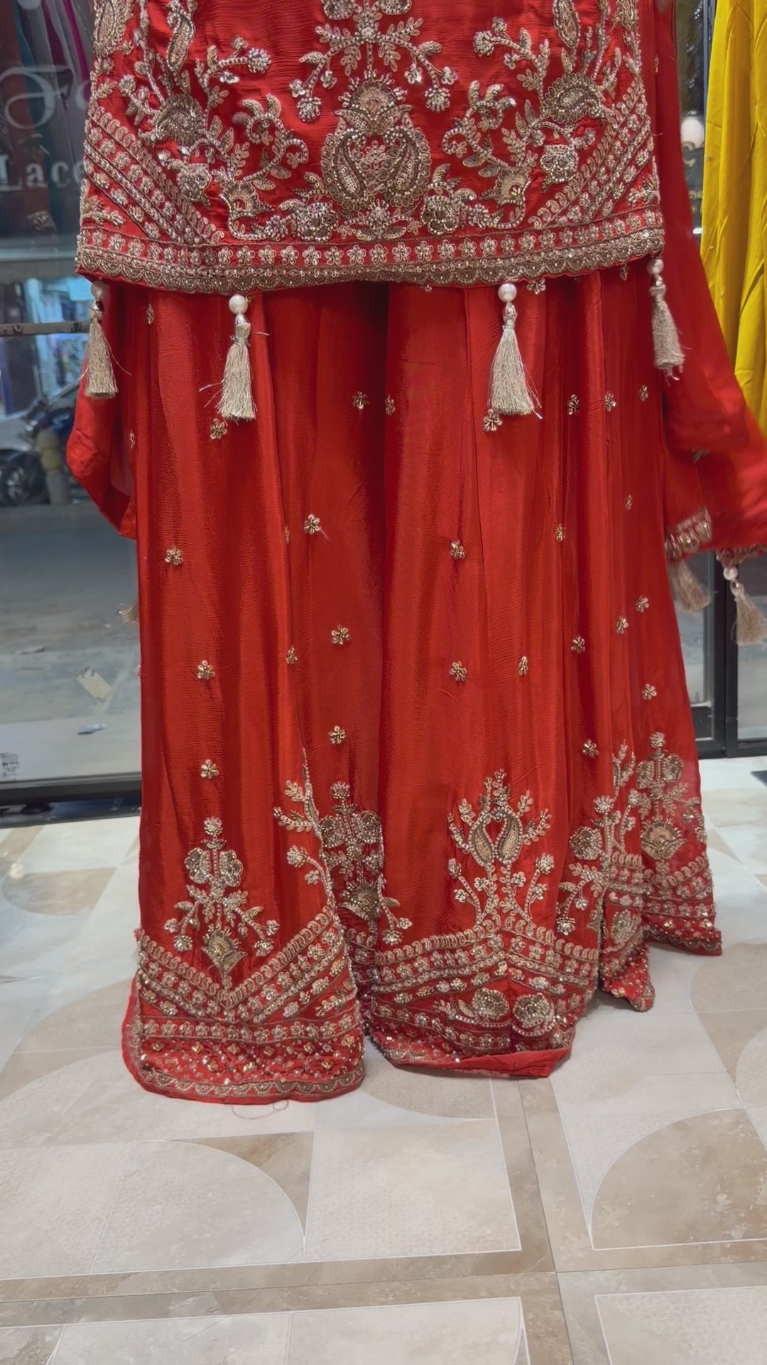Zehvaya – Orange Chinon Beaded Sharara Set