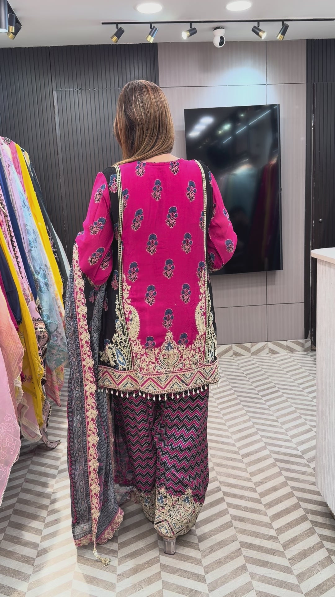 Noorika – Pink Chinon Ajrak Printed Dori Work Suit