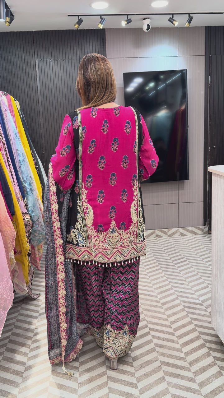 Noorika – Pink Chinon Ajrak Printed Dori Work Suit