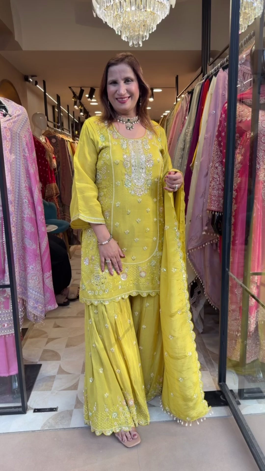 Zehvaya – Yellow Chinon Cutdana Sharara Set
