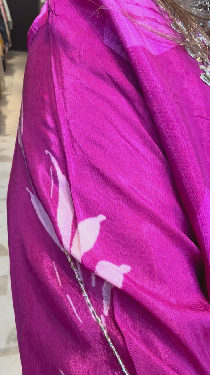 Pink Silk Organza Digital Printed Sharara Set with Handwork