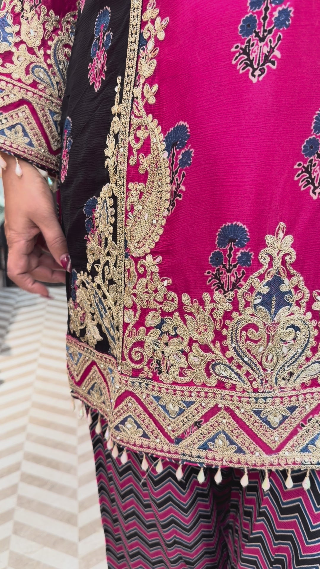Noorika – Pink Chinon Ajrak Printed Dori Work Suit