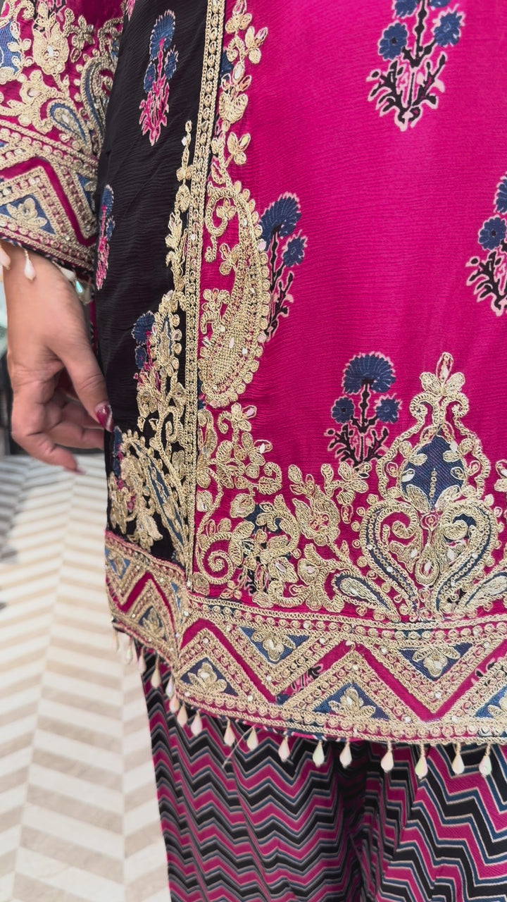 Noorika – Pink Chinon Ajrak Printed Dori Work Suit