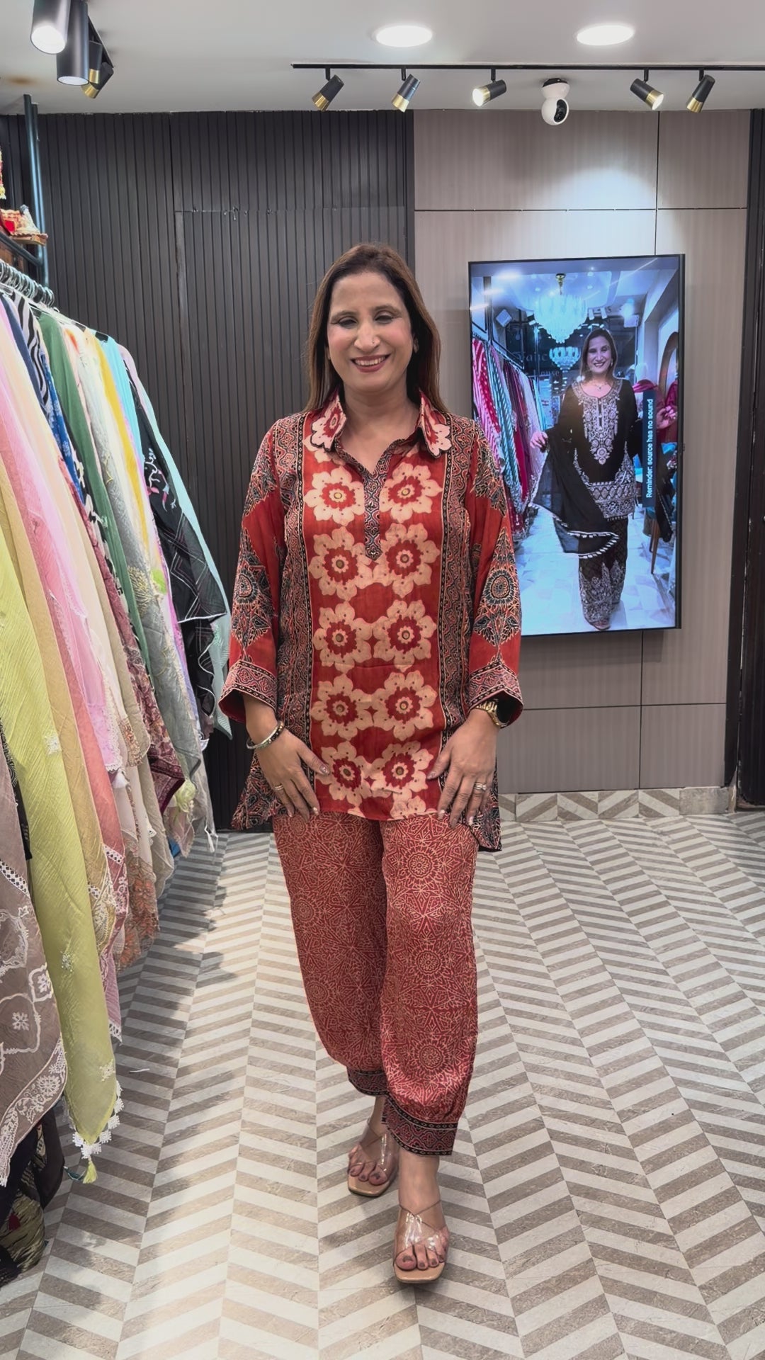 Rust Ajrakh Block Printed Co-ord Set with Afghani Salwar