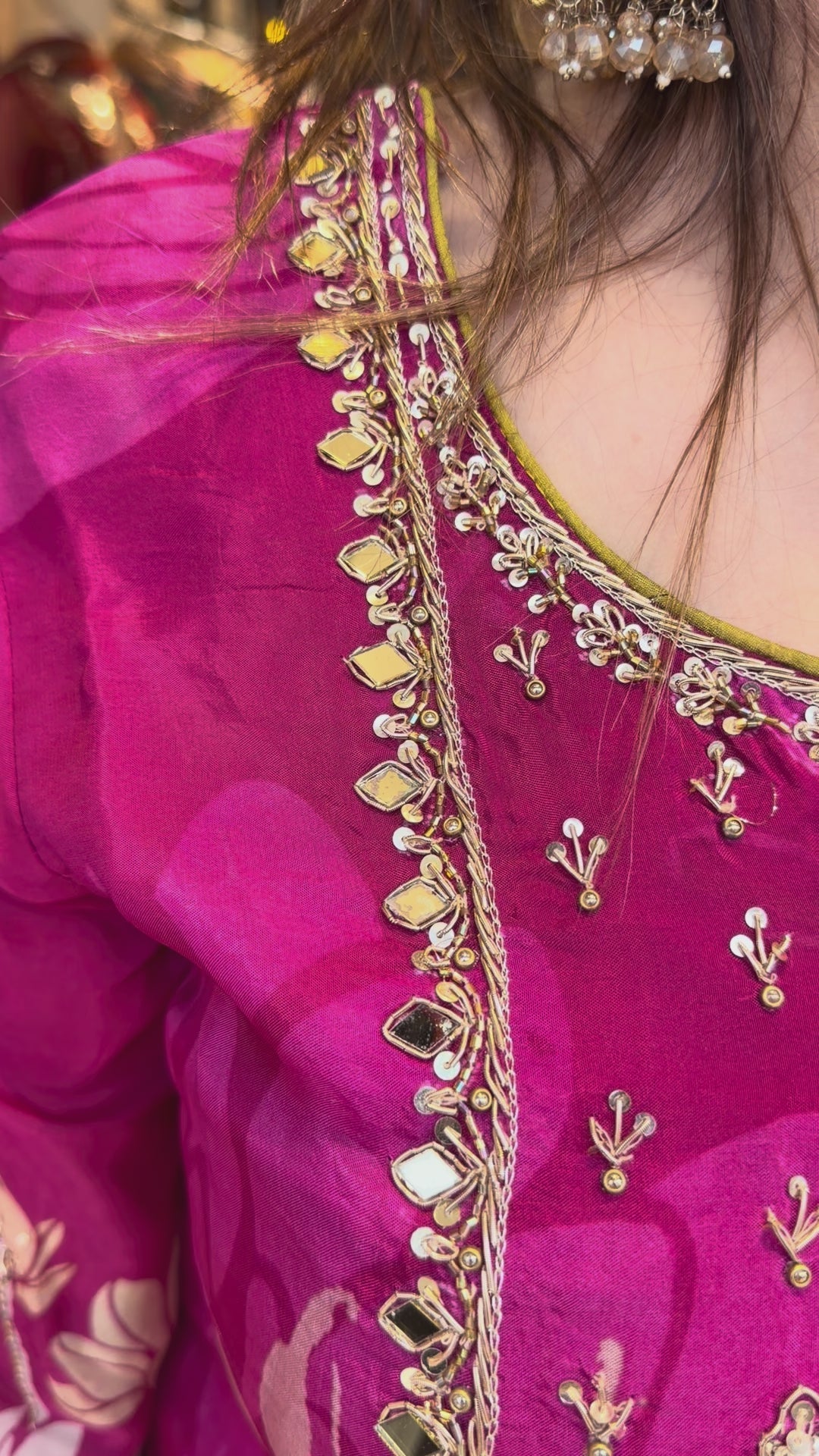 Pink Silk Organza Digital Printed Sharara Set with Handwork